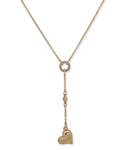 Dkny Gold-Tone Crystal Puffy Heart Y Necklace