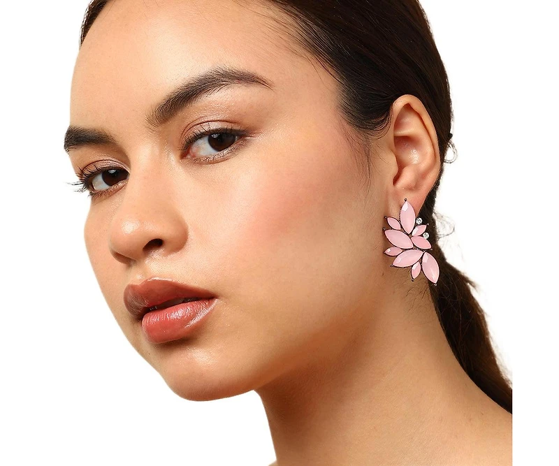 Sohi Women's Pink Embellished Cluster Stud Earrings