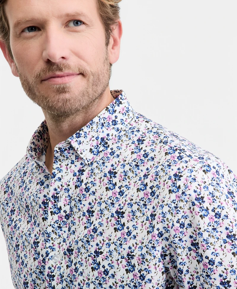 Club Room Men's Indigo Floral Poplin Short-Sleeve Shirt, Macy's Exclusive