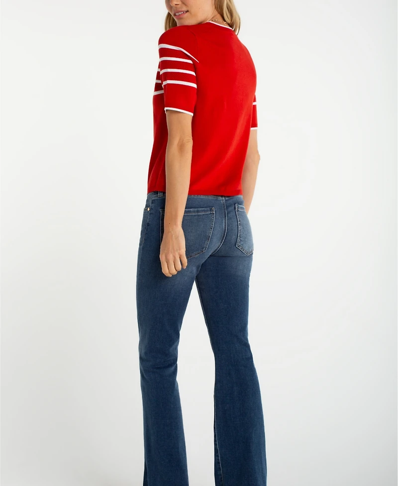 Liverpool Los Angeles Petite Crewneck Stripe Detail Sweater