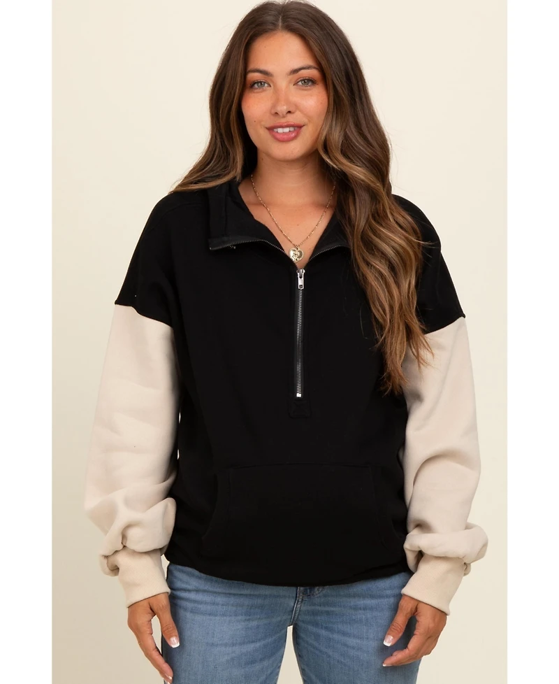 Pinkblush Maternity Black Coloblock Half Zip Hoodie