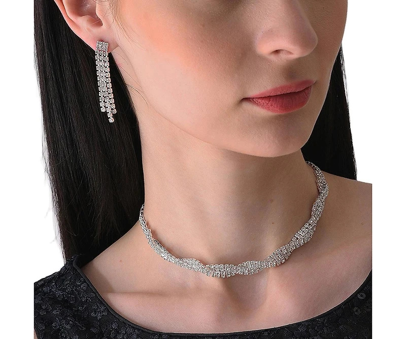Sohi Women's Silver Embellished Twist Jewellery Set