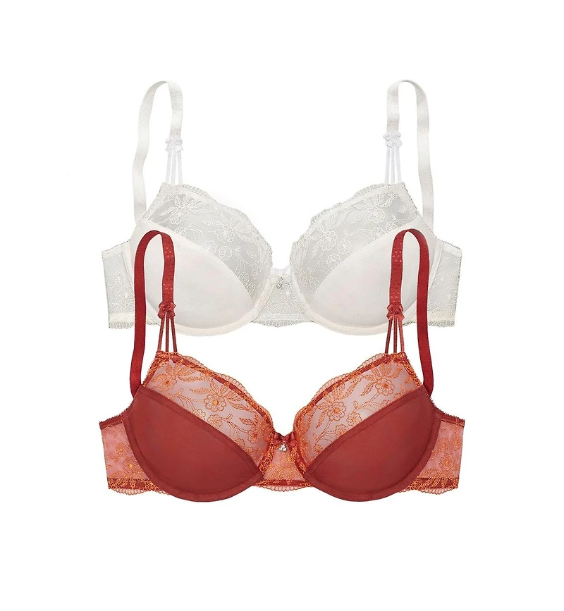 Lascana Women's 2 Pack Floral Detail Underwire Bras