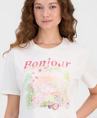 Rebellious One Juniors' Bonjour Graphic T-Shirt