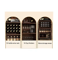 Casainc 71" Farmhouse Arched Bar Cabinet with Wine Rack, Glass Holder, Whiskey Station for Living & Dining Rooms