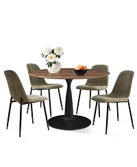 Maison Boucle 5-Piece Round Dining Table Set with Metal Base and Walnut Top, Modern Kitchen Chairs for 4, Space-Saving Small