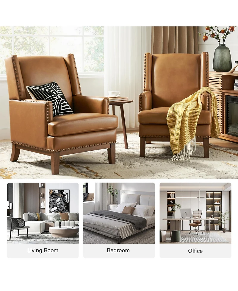 Hulala Home Regina Genuine Leather Arm Chair with Solid Wood Frame