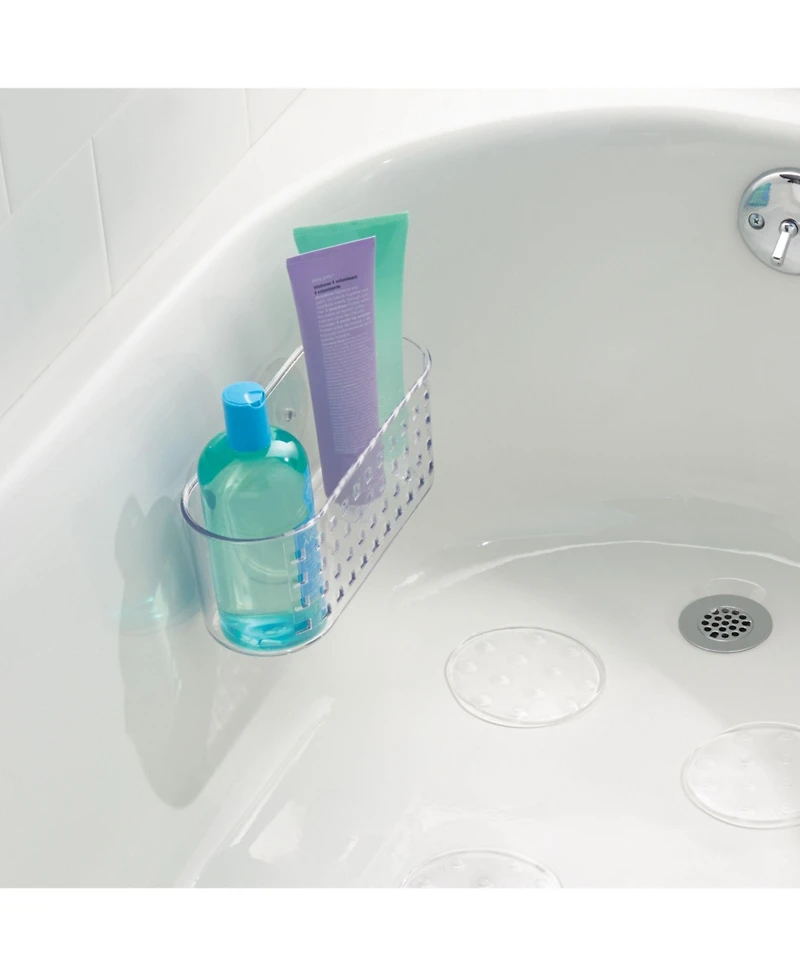 iDesign Plastic Suction Shower Basket for Bathroom, Set of 2, Clear, Made in Usa