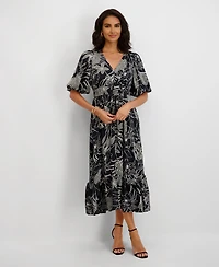 kensie Women's Floral-Print Puff-Sleeve Maxi Dress