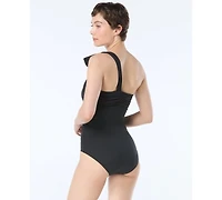 Carmen Marc Valvo Ruched One-Shoulder One Piece Swimsuit