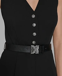 Bcbg Women's Belted V-Neck Sleeveless Jumpsuit