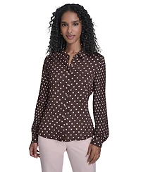 Tommy Hilfiger Women's Dot Pleated-Sleeve Button-Up Top