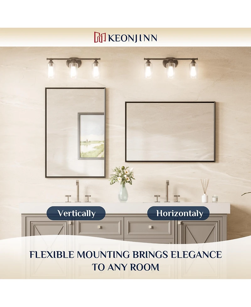 Keonjinn Inch Brushed Black Bathroom Vanity Mirror Metal Framed Over Sink Wall Mirror Horizontal/Vertical
