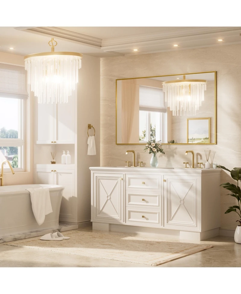 Keonjinn 60x36 Inch Brushed Gold Bathroom Vanity Mirror Metal Framed Over Sink Wall Mirror Horizontal/Vertical