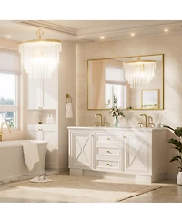 Keonjinn 60x36 Inch Brushed Gold Bathroom Vanity Mirror Metal Framed Over Sink Wall Mirror Horizontal/Vertical