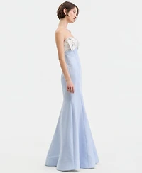City Studios Juniors' Beaded Bow Horsehair Hem Gown, Created for Macy's