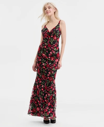 City Studios Juniors' Embroidered Sequined Gown, Created for Macy's