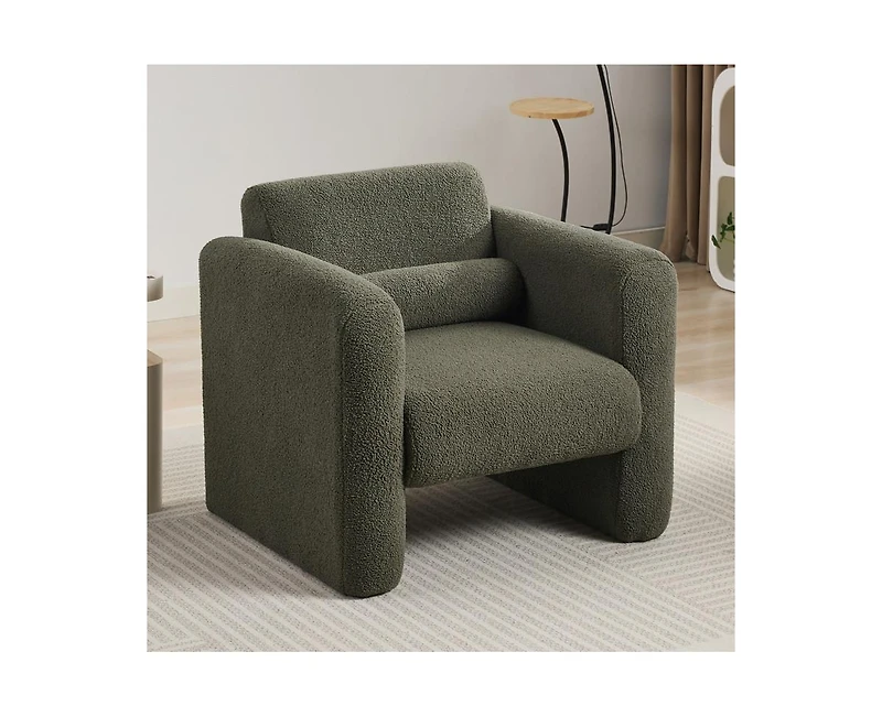 Modern Lambskin Chair Padded Reading Armchair with Pillow