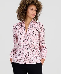 Kasper Women's Printed V-Neck Button-Front Blouse