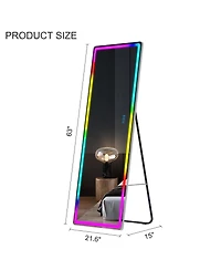 Vlsrka Wall-mounted or freestanding rectangular full-length mirror with adjustable Rgb lighting.