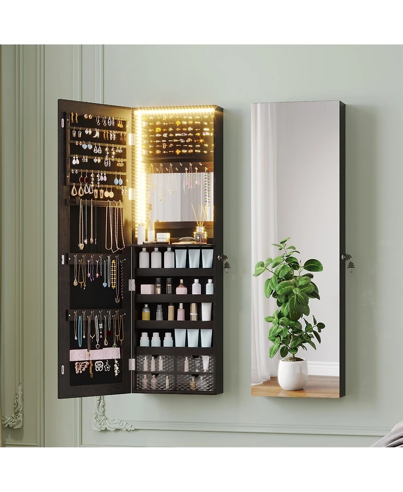 Vlsrka Wall/Door Mounted Led Jewelry Storage Mirror Cabinet