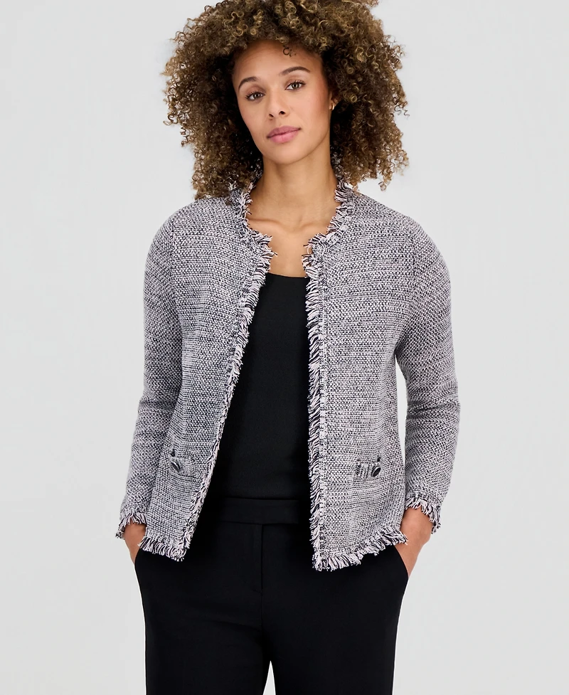 Kasper Women's Tweed Fringed Cardigan Jacket