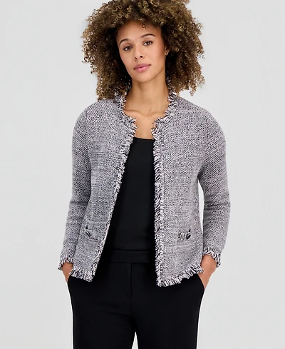 Kasper Women's Tweed Fringed Cardigan Jacket