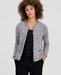 Kasper Women's Tweed Fringed Cardigan Jacket