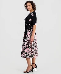 Kasper Women's Printed Tie-Waist Midi Dress