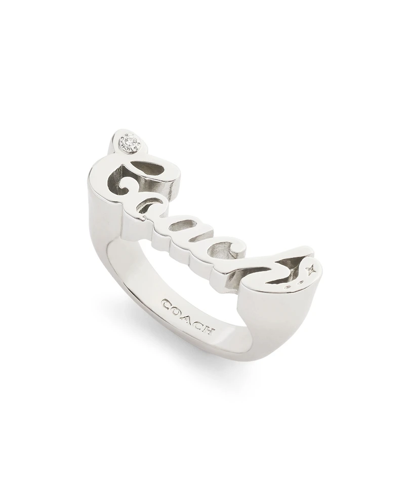 Coach Faux Stone Signature Name Plate Band Ring