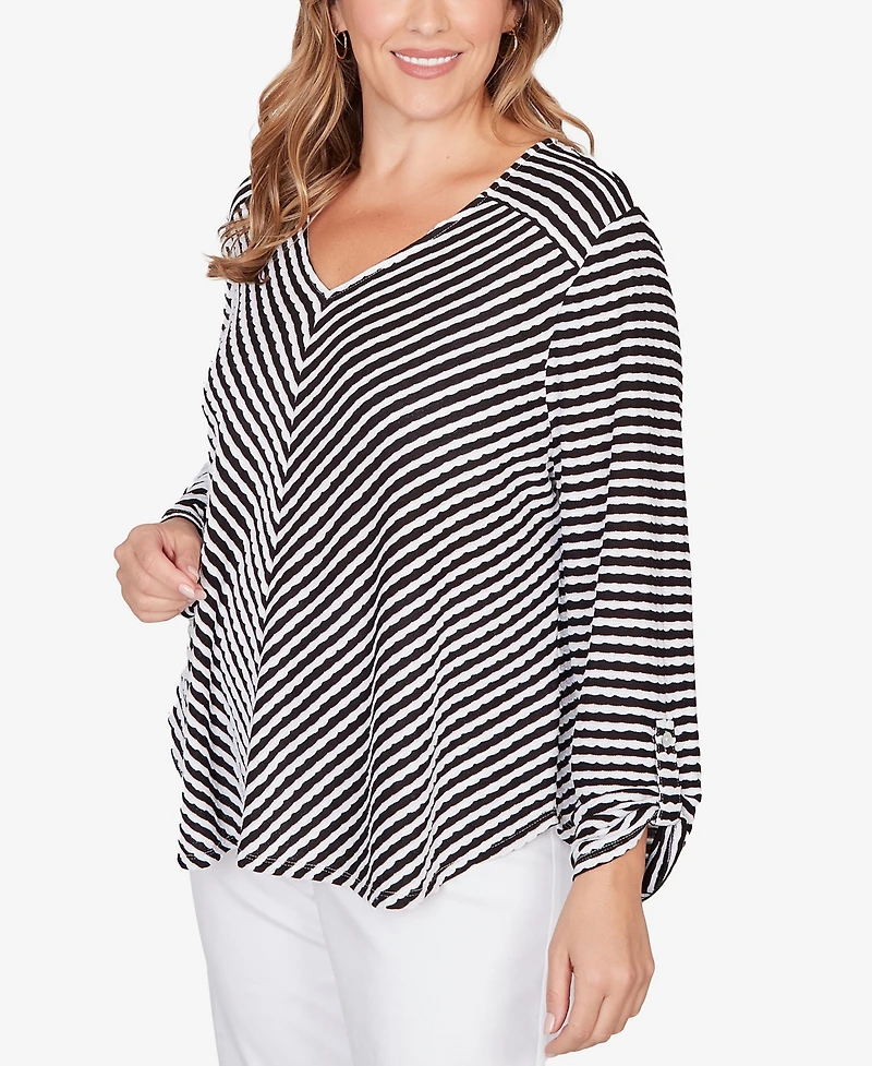 Ruby Rd. Plus Mitered Scallop Stripe Tunic Top