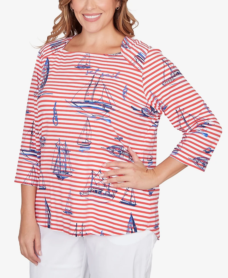 Ruby Rd. Plus Striped Sailboat Knit Top