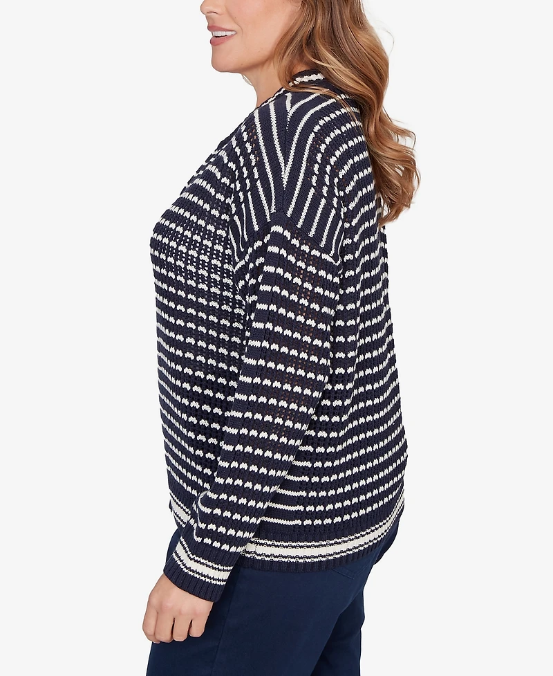 Ruby Rd. Plus Size Mesh Stitch Zip Sweater Jacket