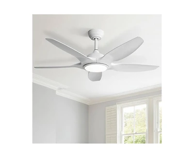 Sofucor 48-inch Matte White 5-Blade Ceiling Fan with Six Speed Remote Control and Forward Reverse Function for Indoor Use