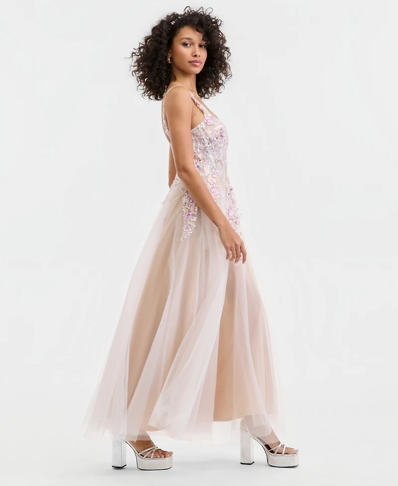 Jump Juniors' 3D-Floral Illusion-Bodice Gown