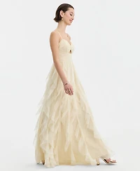 pear culture Juniors' Strappy Mesh Petal Ball Gown