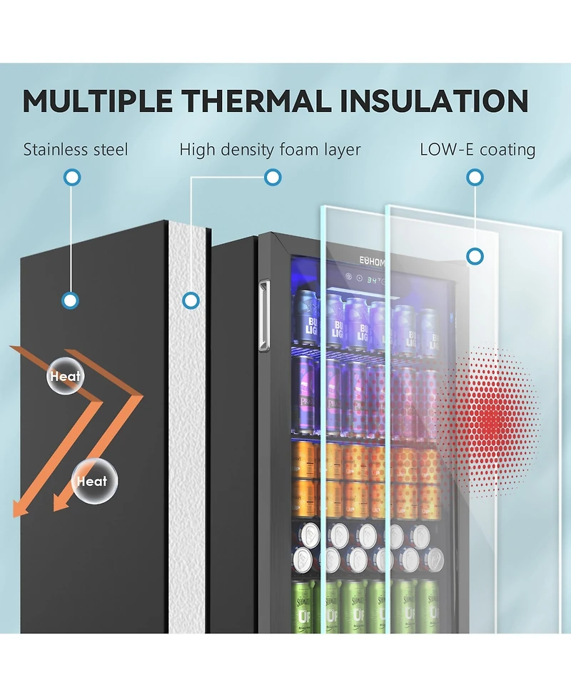 Euhomy 17.5" Single Zone 126 Cans 3.2 Cu.Ft. Beverage Cooler