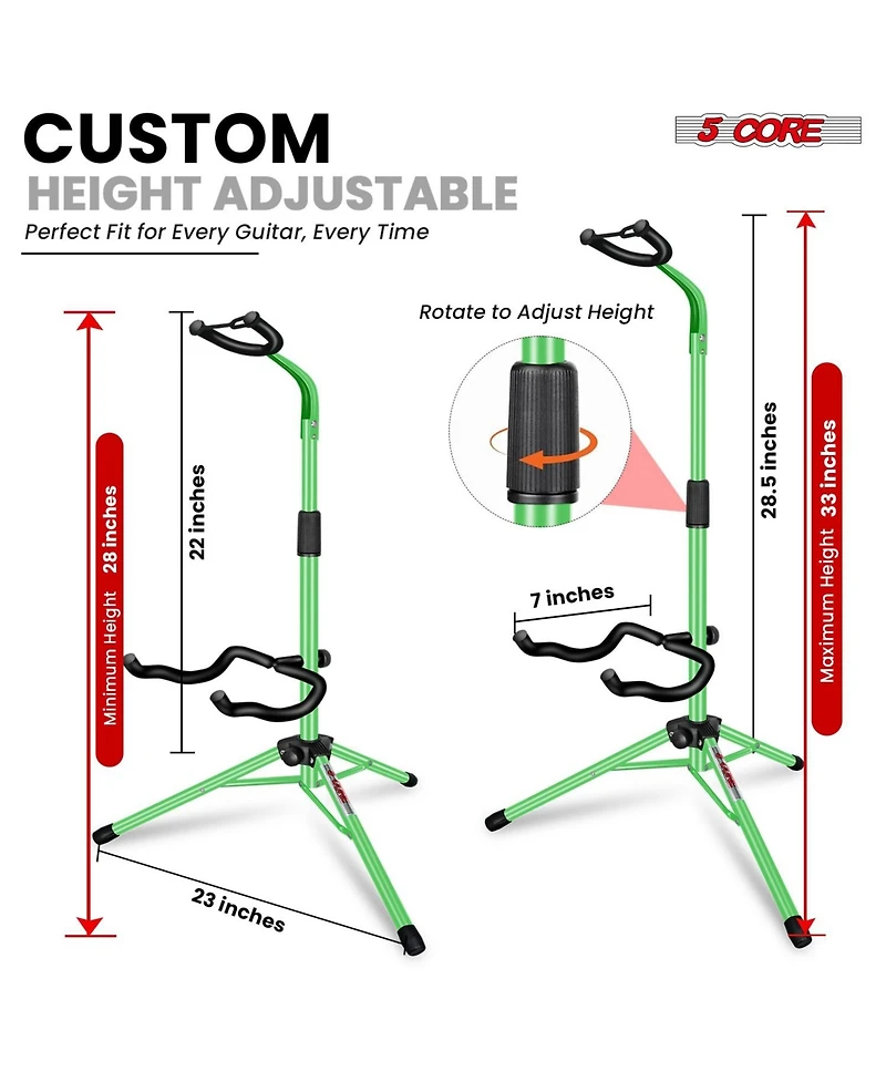 5Core Guitar Stand Pair Floor Folding Holder Soporte Para Guitarra for Acoustic Electric Bass - Gsh Hd D-blu 2PK