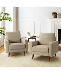 Mid-century Modern Elizabeth Genuine Leather Armchair with Wood Flared Legs