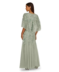 Adrianna Papell Women's Beaded Cape Crewneck Dress