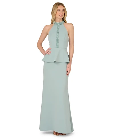 Adrianna Papell Women's Beaded Halter Neck Dress