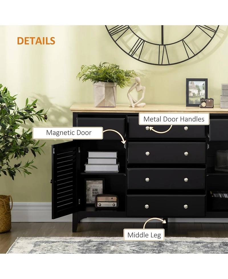 Homcom Sideboard Modern Buffet Cabinet with Adjustable Shelves,