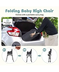 Costway Toddler Folding High Chair with 2-position Tray Adjustable Safety Baffle