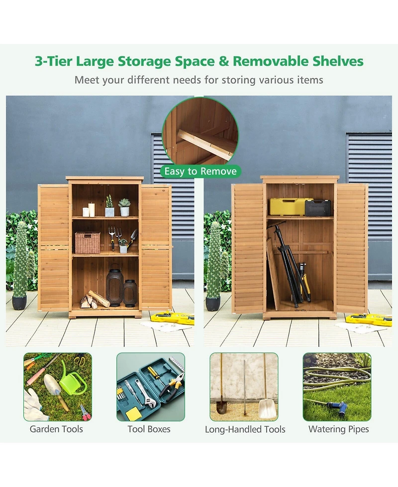 Sugift Outdoor Wooden Garden Tool Storage Cabinet