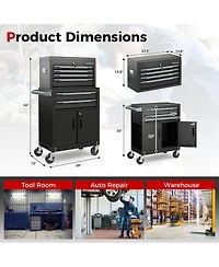 Sugift 6-Drawer Rolling Tool Storage Chest Cabinet with Universal Wheels and Hooks