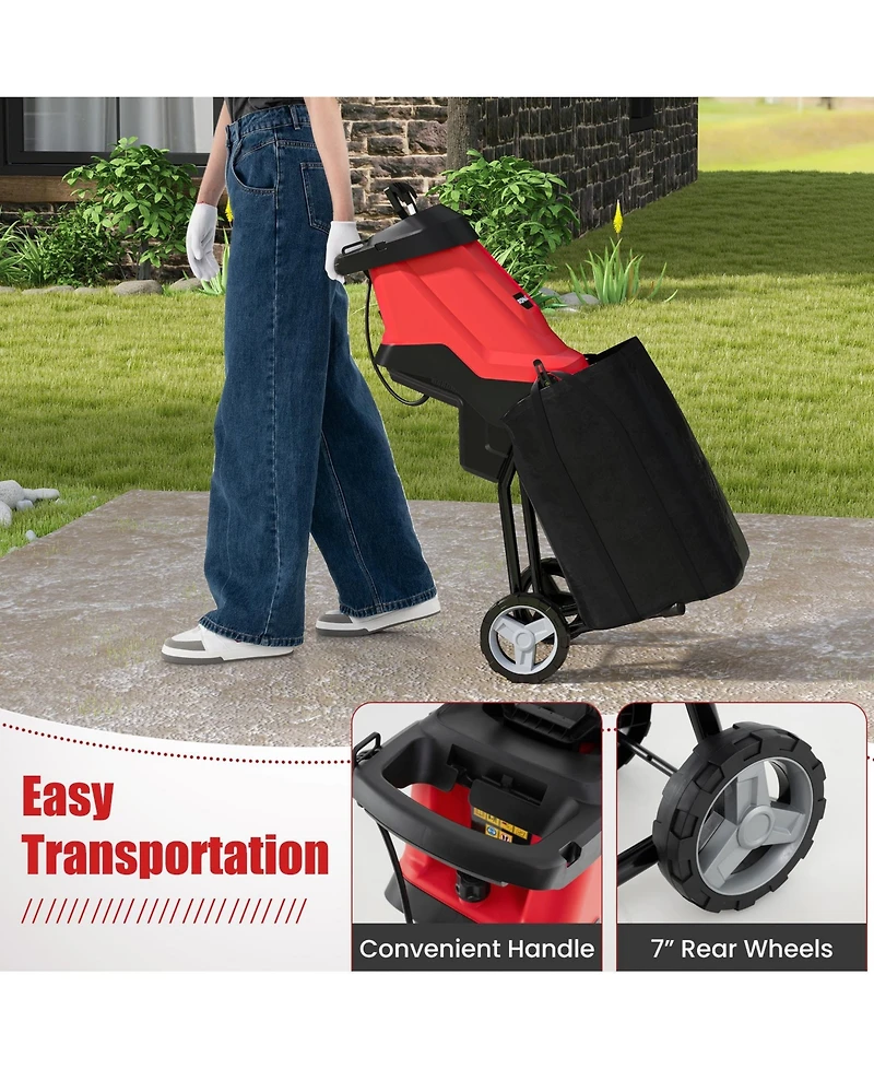 Sugift 15-amp Electric Wood Chipper and Shredder Leaf Mulcher with Wheels-Red