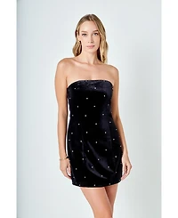 Women's Velvet Rhinestone Mini Dress