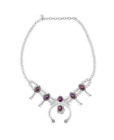 American West Jewelry Sterling Silver Ruby Zoisite Oval Squash Blossom Necklace, 17 to 20 Inches