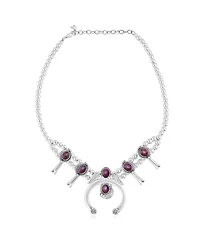 American West Jewelry Sterling Silver Ruby Zoisite Oval Squash Blossom Necklace, 17 to 20 Inches