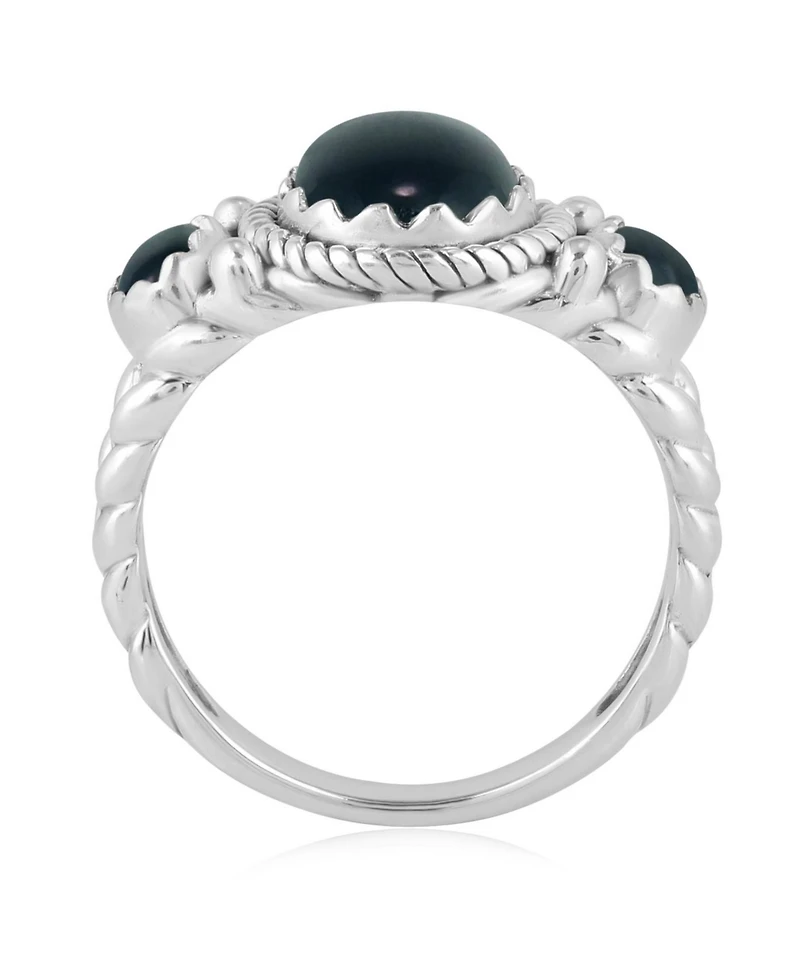 American West Jewelry Sterling Silver Black Agate 3-Stone Ring, Sizes 5 to 11